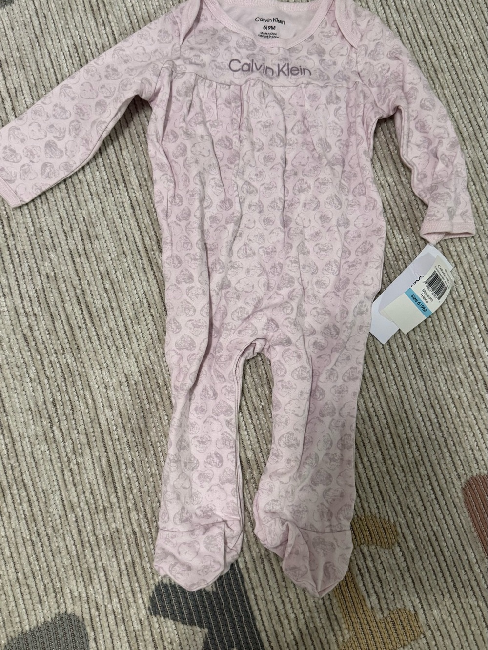 Calvin Klein Light Pink Heart-Print Footed One-Piece